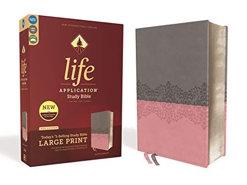 NIV, Life Application Large Print Study Bible - Third Edition (Gray/Pink Leathersoft)