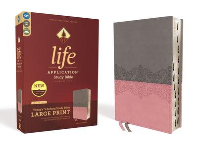 NIV, Large Print, Life Application Study Bible - Third Edition (Thumb Indexed, Gray/Pink Leathersoft)