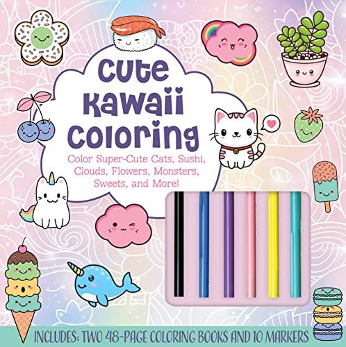 Cute Kawaii Coloring Kit: Color Super-Cute Cats, Sushi, Clouds, Flowers, Monsters, Sweets, and More!